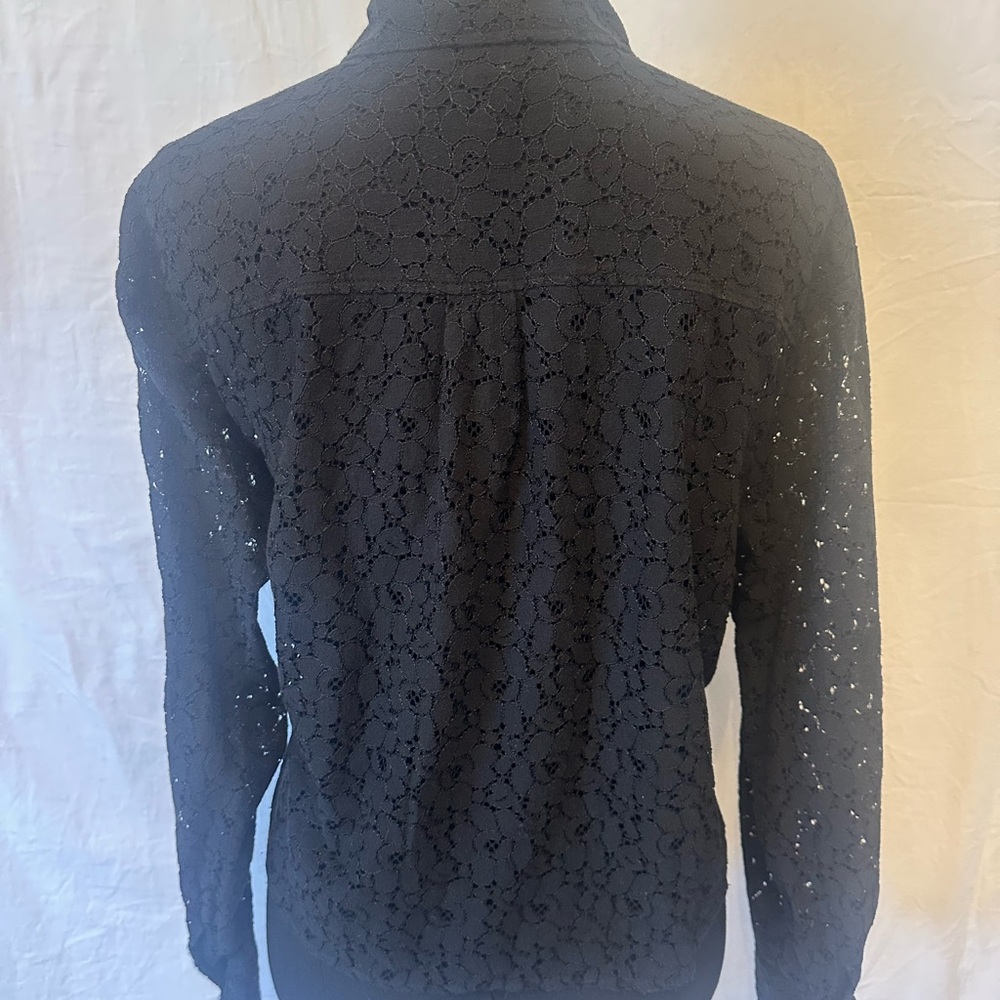 GAP Black Lace Button Down Shirt Sheer Floral Collared Blouse – Size L - Picture 6 of 8
